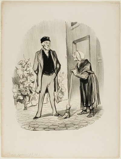 „- Wie fühlen Sie sich heute, Herr Chapolard? - Madame Pochet, eine Concierge, die weiß, wie man sich benimmt, sollte ihren Vermieter nur in der dritten Person ansprechen. - Wie kann ich mit Ihnen in der dritten Person sprechen, da Sie die erste Person sin von Honoré Victorin Daumier