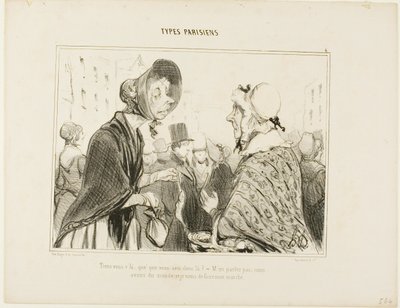 - Oh, da bist du ja... was hast du da? - Lass uns nicht darüber reden... wir haben Gäste, und ich habe gerade eingekauft, Tafel 6 aus Types Parisiens von Honoré Victorin Daumier