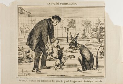 Ein Wissenschaftler, der versucht, sich mit seinem Sohn und einem großen Känguru aus Mittelamerika anzufreunden, Platte 3 aus La Société D