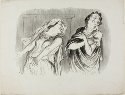 Andromache. „- Das Schicksal unserer Familie war erbarmungsloser Tod, mein Mann wurde bis zu seinem letzten Atemzug gefoltert,“ Platte 6 aus Physionomies Tragiques von Honoré Victorin Daumier