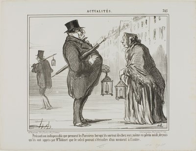 Seit Herr Babinet angekündigt hatte, dass die Sonne von einem Moment auf den anderen verschwinden könnte, treffen die Pariser alle notwendigen Vorkehrungen, selbst am Mittag, Platte 385 aus Actualités von Honoré Victorin Daumier