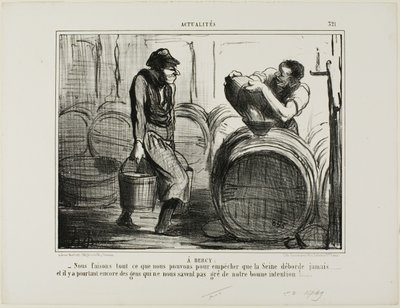 In Bercy. „Wir tun alles, um zu verhindern, dass die Seine überläuft... und es gibt immer noch Leute, die unsere guten Absichten in Frage stellen,“ Tafel 321 aus Actualités von Honoré Victorin Daumier