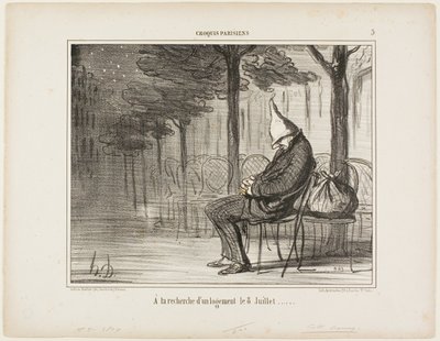 Suche nach einer Übernachtungsmöglichkeit am achten Juli, Tafel 5 aus Croquis Parisiens von Honoré Victorin Daumier