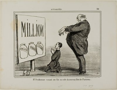 Herr Prudhomme widmet seinen Sohn dem neuen Gott der Pariser, Platte 366 aus Actualités von Honoré Victorin Daumier