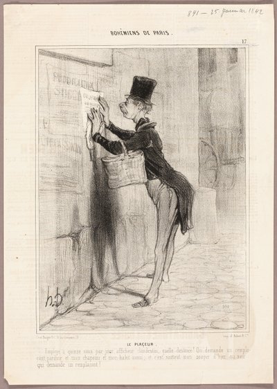 Der Plakatmann, Platte 17 aus Bohémiens de Paris von Honoré Victorin Daumier