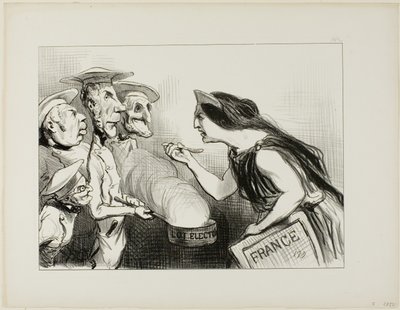 Viele Köche verderben den Brei. „- Das schmeckt wirklich nach schlechtem Kochen,“ Platte 142 aus Actualités von Honoré Victorin Daumier