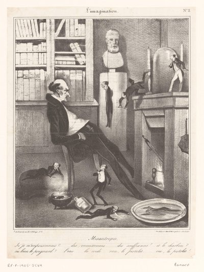 Karikatur eines Misanthropen, der überlegt, wie er Selbstmord begehen soll von Honoré Daumier