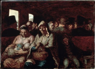 ""Der Waggon der dritten Klasse"" Zwei Mütter aus der Arbeiterklasse in einem Zug mit ihren Kindern. Gemälde von Honore Daumier (1808-1879) 1862-1864 Museum of Fine Arts, Ottawa, Kanada von Honoré Daumier