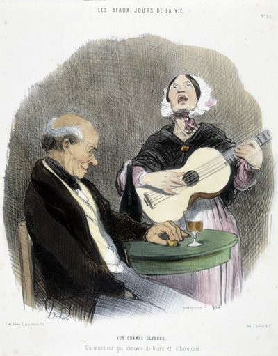 Mann trinkt in Gesellschaft eines Sängers - in „Les Beaux Jours de la Vie“ von Honoré Daumier von Honoré Daumier
