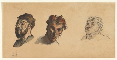 Drei männliche Köpfe von Honoré Daumier