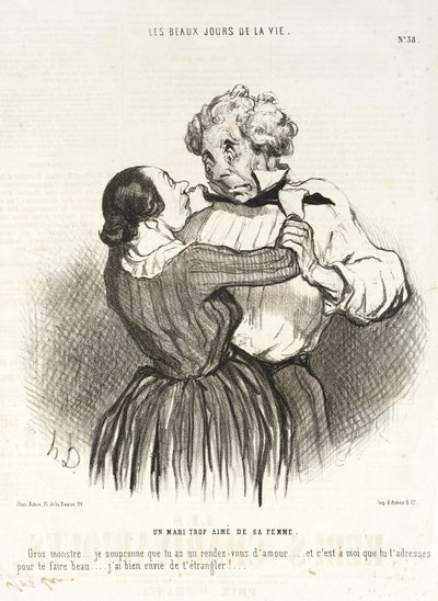 Ein Ehemann, der von seiner Frau zu sehr geliebt wird. von Honoré Daumier