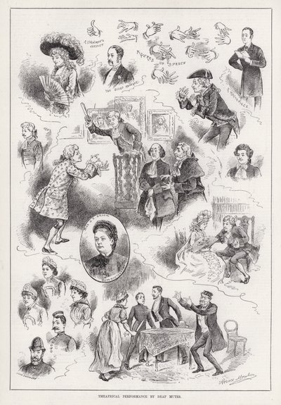 Theateraufführung von Taubstummen (Gravur) von Horace Morehen