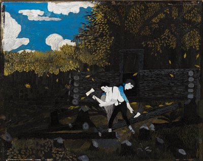 Abraham Lincoln und sein Vater bauen ihre Hütte am Pigeon Creek von Horace Pippin