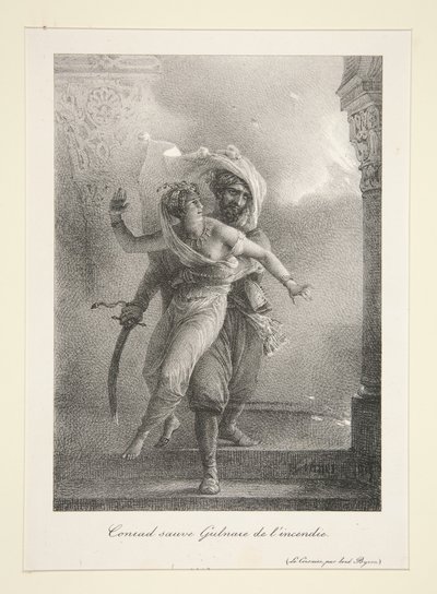 Conrad rettet Gulnare aus dem Feuer (Byrons „Der Korsar“) von Horace Vernet