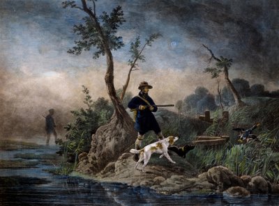 Entenjagd im Sumpf, Gravur nach einem Gemälde von Horace Vernet von Emile Jean Horace Vernet