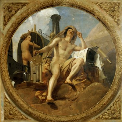 Der Genius des Dampfes auf der Erde (Deckenmalerei, Salle des Pas perdus, 1839-1847) von Emile Jean Horace Vernet