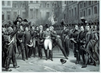 Der Abschied von Napoleon Bonaparte (1769-1821) von der kaiserlichen Garde im Hof von Cheval Blanc in Fontainebleau am 20.04.1814 von Emile Jean Horace Vernet