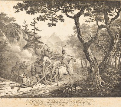 Verwundete Franzosen von einem Kosaken angegriffen von Horace Vernet and Hippolyte Lecomte