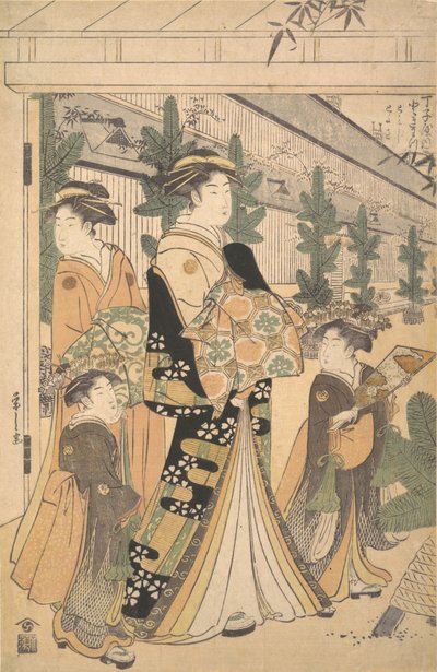 Zwei Oiran mit zwei weiblichen Begleitern in Yoshiwara von Hosoda Eishi