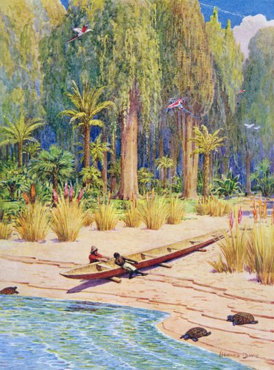 Das Kanu zu Wasser lassen, Illustration für 