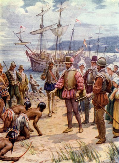 Sir Walter Raleigh landet in Virginia von Howard Davie