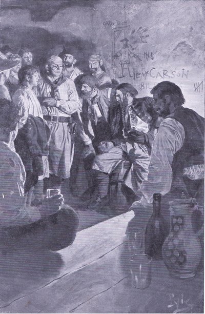 Er führte Jack zu dem Mann, der auf dem Fass saß, aus Howard Pyles Buch der Piraten, veröffentlicht von Harper & Bros, 1921 von Howard Pyle