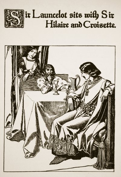 Sir Launcelot sitzt mit Sir Hilaire und Croisette, Illustration aus 