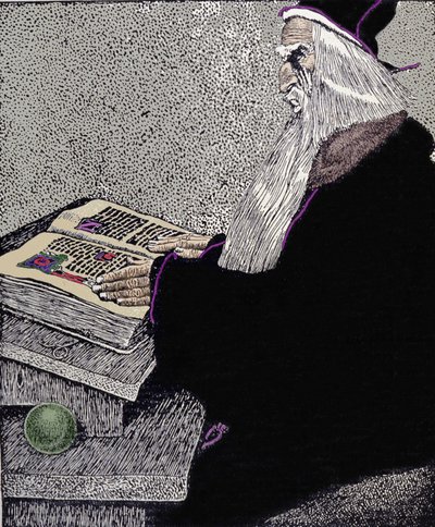 Der Zauberer Merlin. Illustration von Howard Pyle (1853 - 1911), amerikanischer Zeichner, für „Die Geschichte von König Arthur und seinen Rittern“ von Howard Pyle
