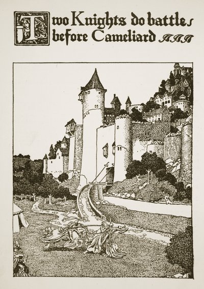 Zwei Ritter kämpfen vor Cameliard, Illustration aus 