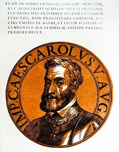 Medallion-Porträt von Karl V., Heiliges Römisches Reich von Hubert (after) Goltzius