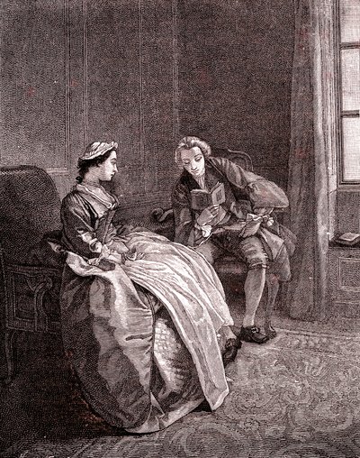 Ein Herr liest im 18. Jahrhundert von Hubert Francois Gravelot