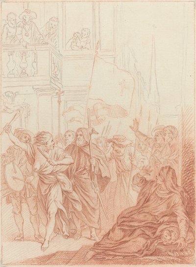 Mayenne, die aus der Ferne ihr törichtes Unternehmen sieht... von Hubert Francois Gravelot