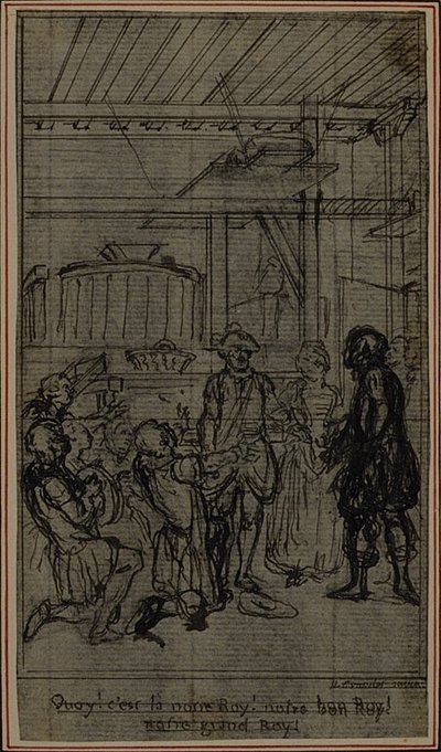 Studie für Vignette-Frontispiz von Colles "La Partie de Chasse de Henri IV", Akt III von Hubert Francois Gravelot