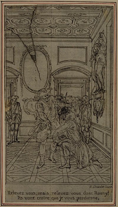 Studie für Vignette-Frontispiz von Colles "La Partie de Chasse de Henri IV", Akt I von Hubert Francois Gravelot