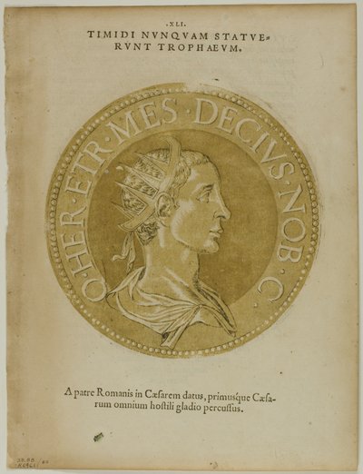 Kaiser Decius aus Icones Imperatorum Romanorum, Tafel 60 aus Holzschnitten aus Büchern des 16. Jahrhunderts von Hubert Goltzius