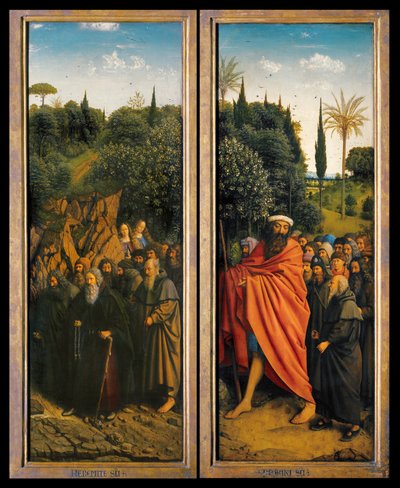 Die Einsiedler und die Pilger, geführt von St. Christophorus, von der rechten Seite des Genter Altars von Hubert & Jan van (1390 1441) Eyck