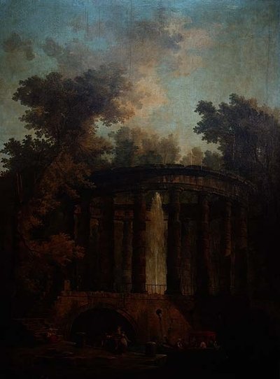 Capriccio eines Brunnens in einer runden Kolonnade von Hubert Robert