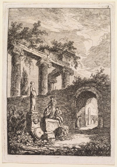 Abende in Rom: Die Statue vor Ruinen, 1763-1764 von Hubert Robert