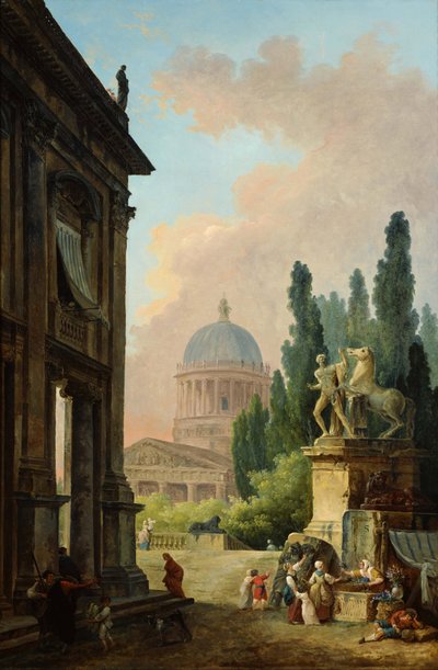 Imaginäre Ansicht von Rom mit dem Pferdebändiger des Monte Cavallo von Hubert Robert