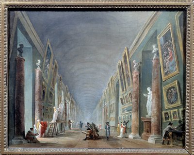 Die große Galerie des Louvre zwischen 1801 und 1805. Gemälde von Hubert Robert (1733-1808). 0,37 x 0,46. Louvre Museum, Paris von Hubert Robert