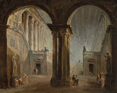 Personen in einer antiken Galerie von Hubert Robert