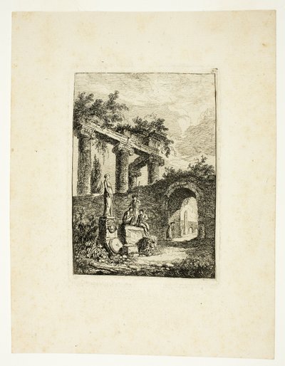 Die Statue vor den Ruinen, Platte drei aus Les Soirées de Rome von Hubert Robert