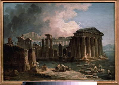 Ein Tempel umgeben von Wasser von Hubert Robert