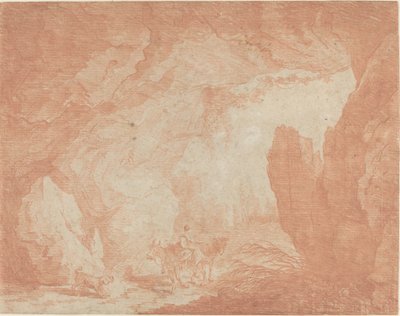 Junge Frau mit Eseln unter einer natürlichen Brücke reitend von Hubert Robert