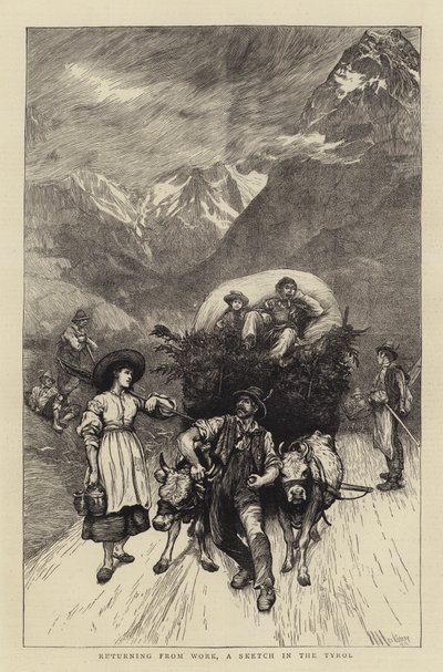 Rückkehr von der Arbeit, eine Skizze in Tirol von Hubert von Herkomer