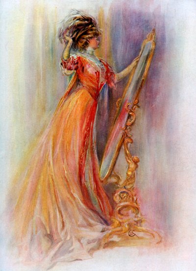 Frau, die sich in einem Spiegel bewundert, 1908-1909 von Hubner and Wilson