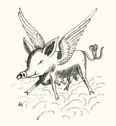 Fliegendes Schwein (Lithografie) von Hugh Rowley