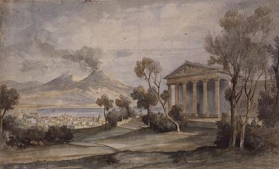 Die Villa Saliceti, Neapel unten und der Vesuv in der Ferne von Hugh William Williams
