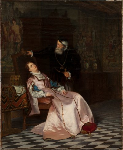 Gustav Vasa findet seine Gemahlin Catherine Stenbock schlafend und hört sie sagen König Gösta, ich liebe... von Hugo Salmson