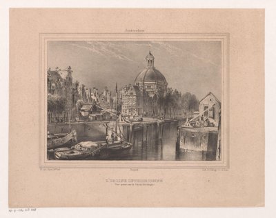 Ansicht des Stromarkts, des Singels und der Lutherischen Kirche von Huib van Hove Bz